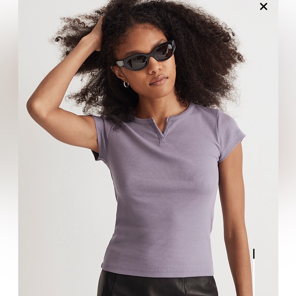 Madewell Brightside Smoky Grape Split-Neck Tee